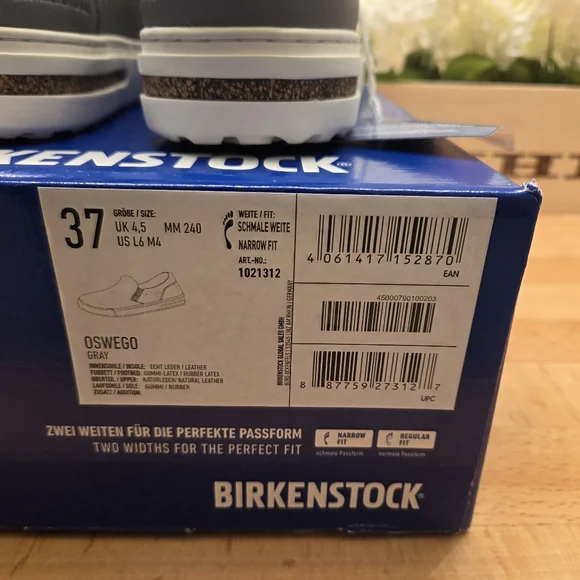 Birkenstock Oswego Leather Slip-On Sneakers Gray Womens Size 37 NIB - Picture 8 of 8